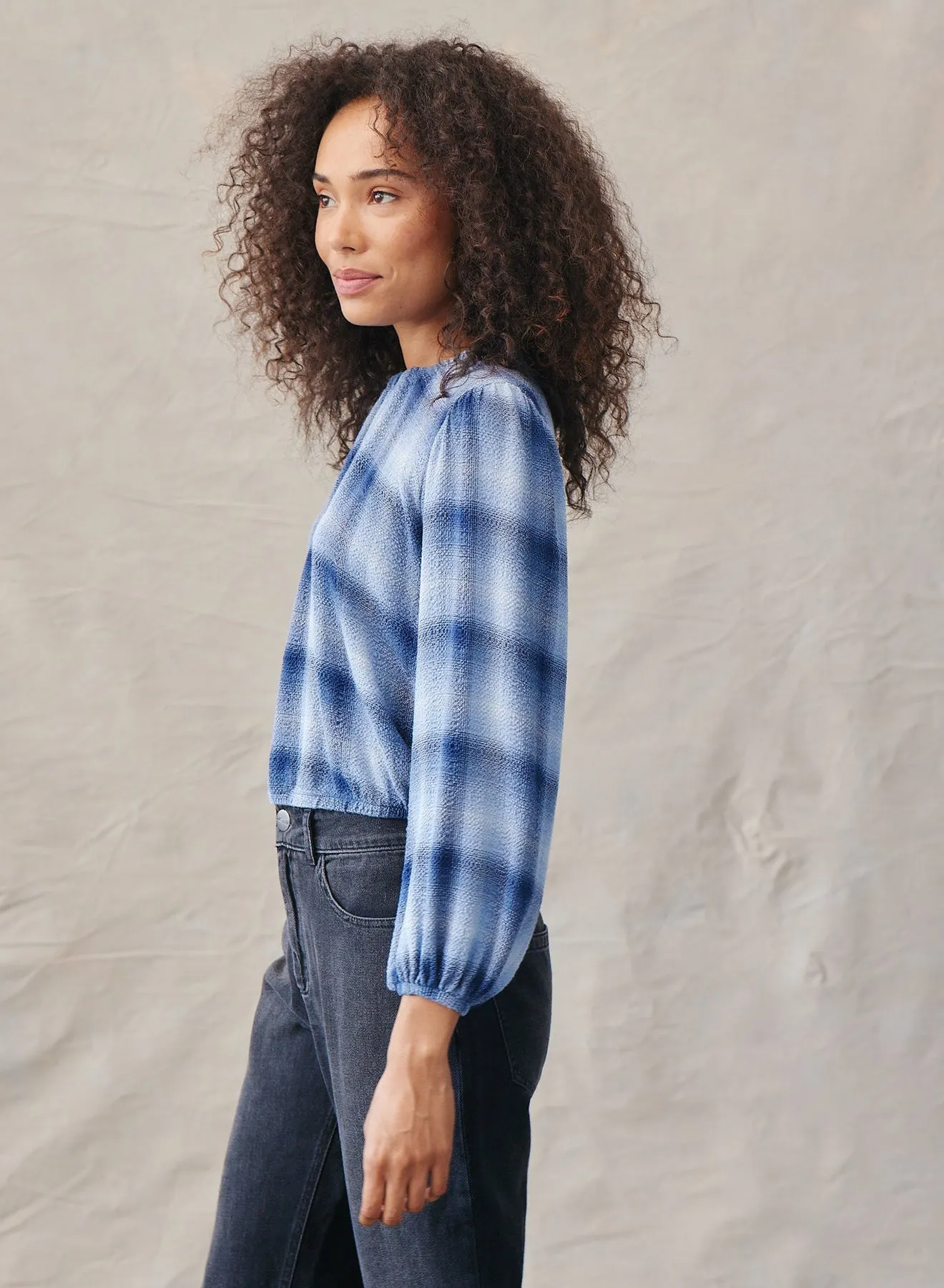 Elastic Shirred Top - Indigo Heather Plaid sold by Bella Dahl product image thumbnail 3