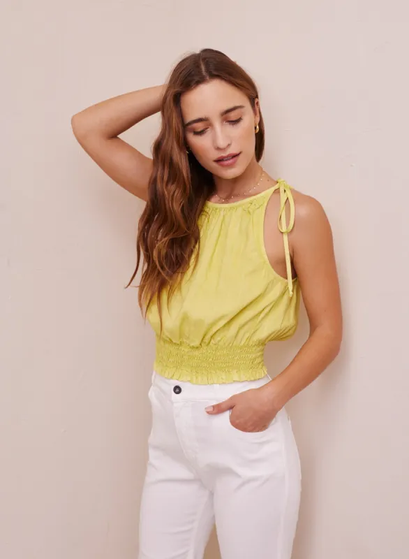 Crop Smocked Waist Tencel Top - Sweet Limeade sold by Bella Dahl