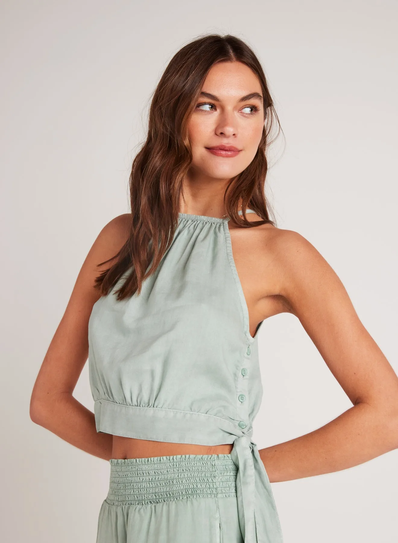 Cropped Side Tie Halter - Oasis Green sold by Bella Dahl