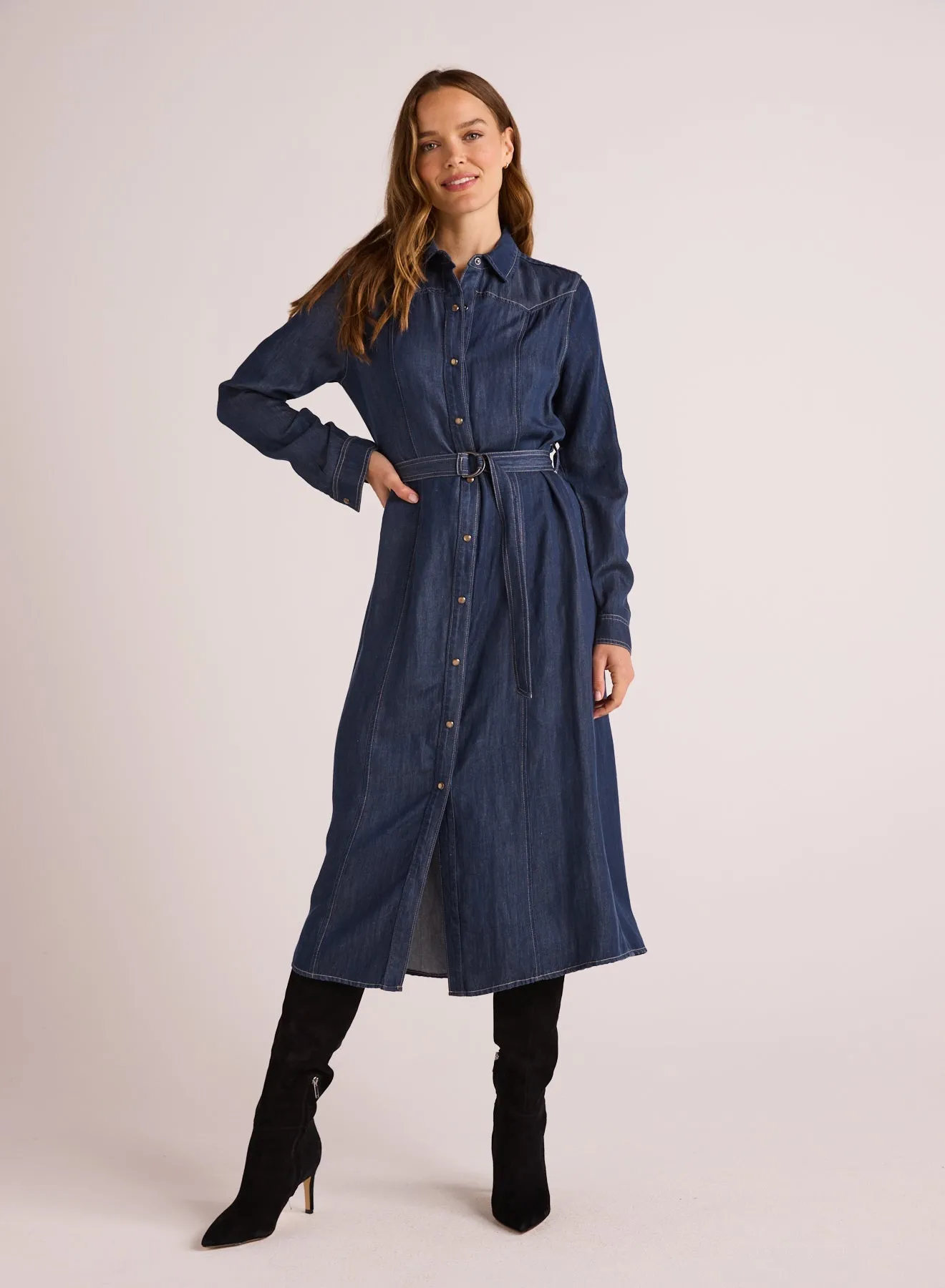 Western Yoke Midi Dress - Dark Denim sold by Bella Dahl