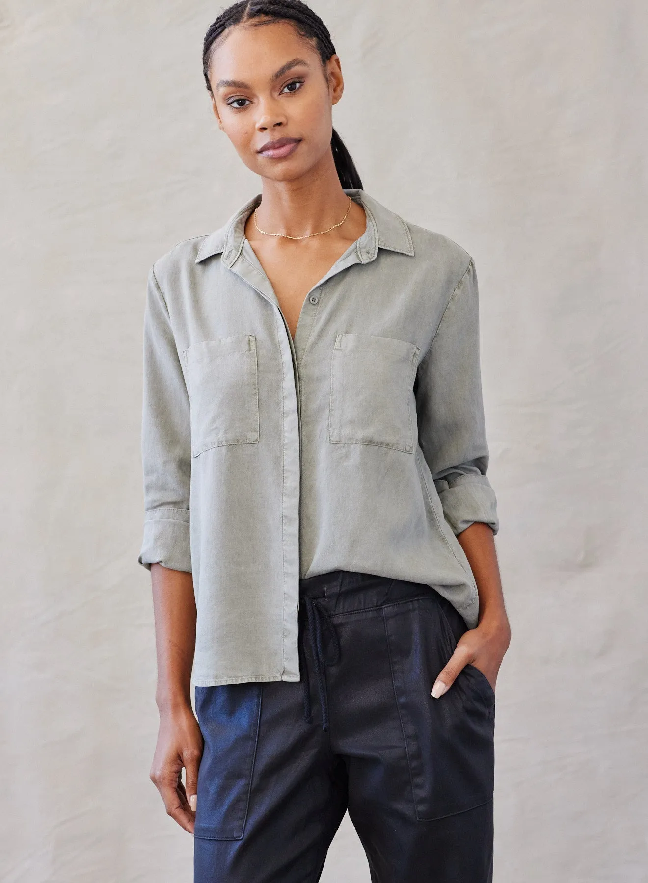 Two Pocket Classic Button Down - Soft Army sold by Bella Dahl product image thumbnail 3
