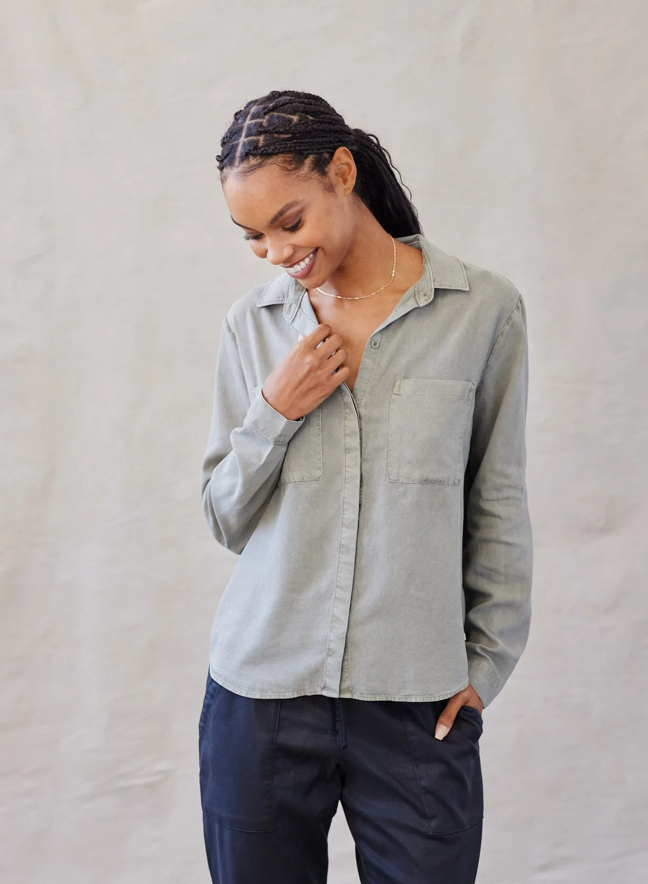 Two Pocket Classic Button Down - Soft Army sold by Bella Dahl