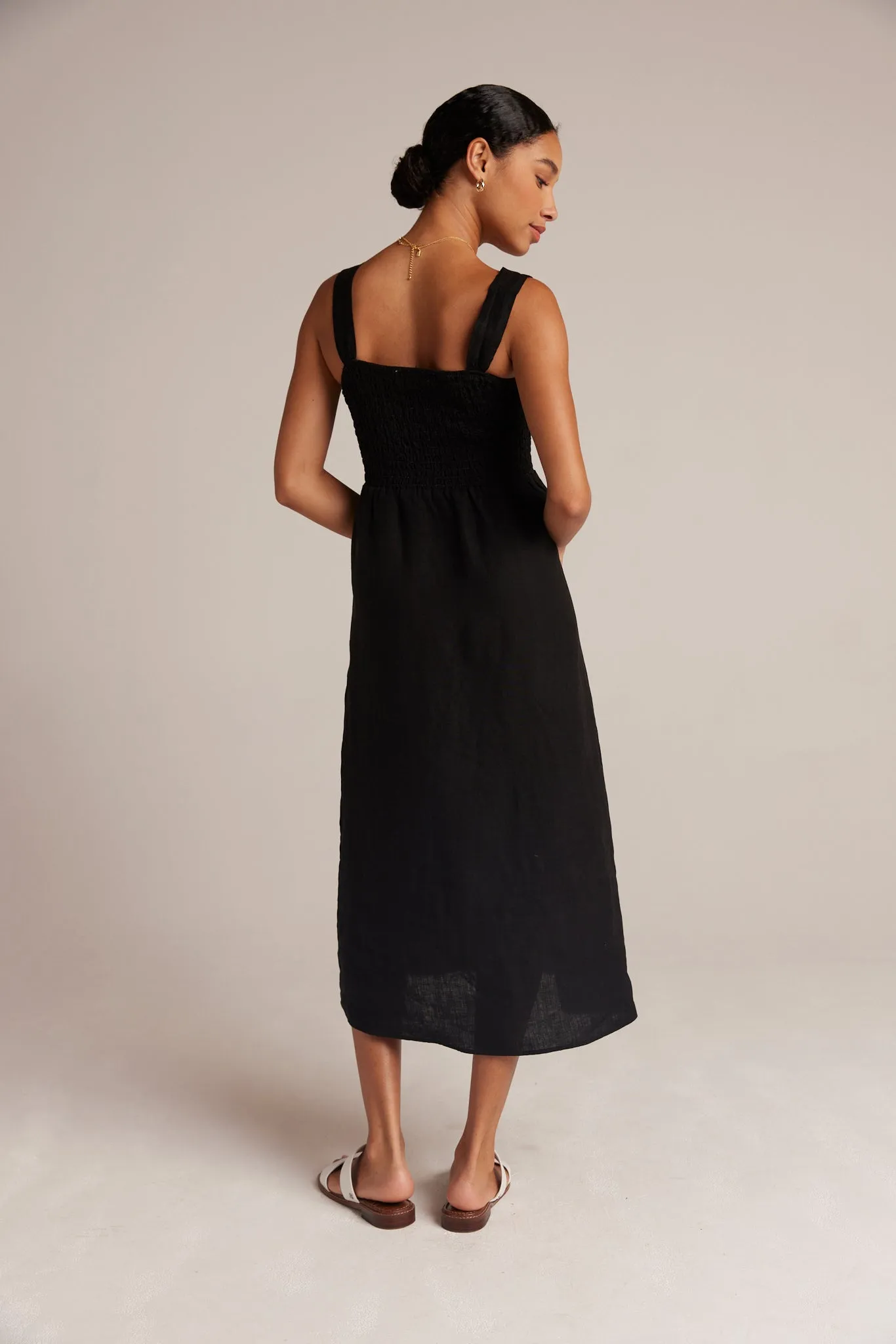 Smocked Linen Midi Dress - Black sold by Bella Dahl product image thumbnail 3