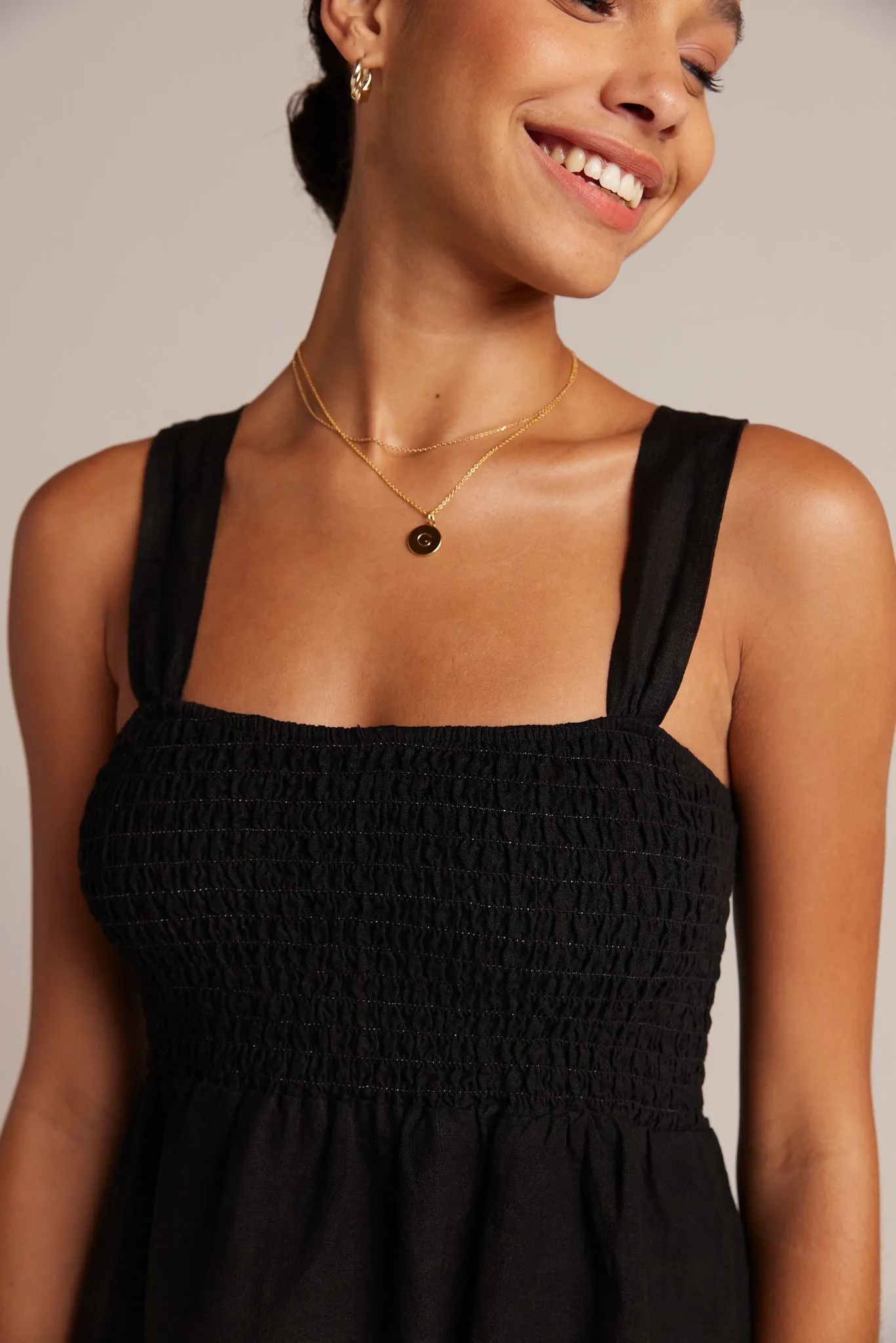 Smocked Linen Midi Dress - Black sold by Bella Dahl product image thumbnail 4