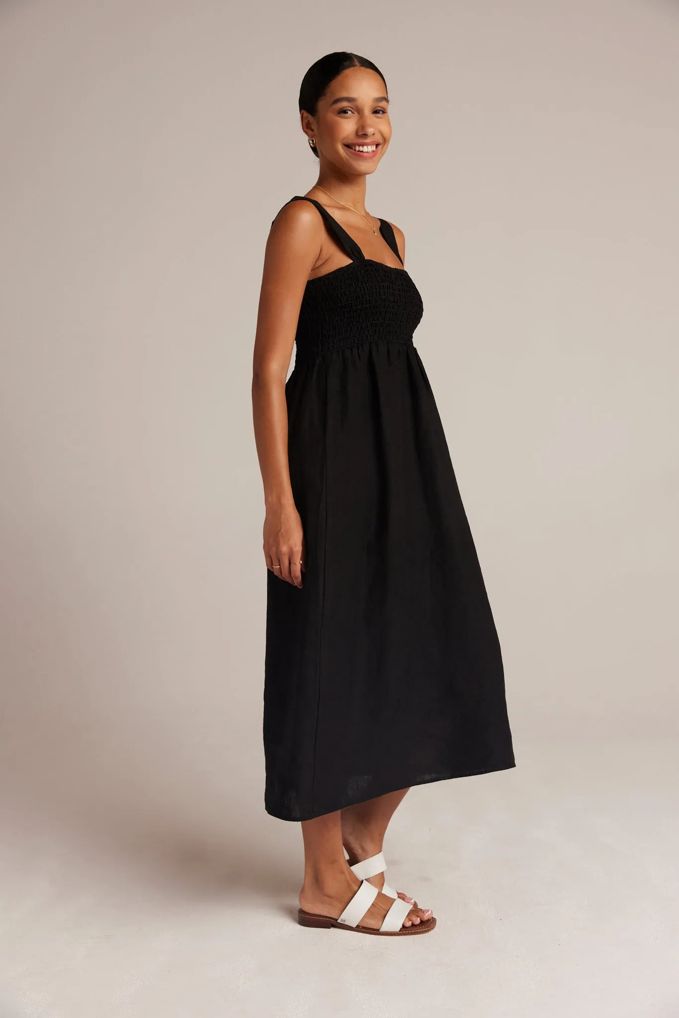 Smocked Linen Midi Dress - Black sold by Bella Dahl product image thumbnail 5