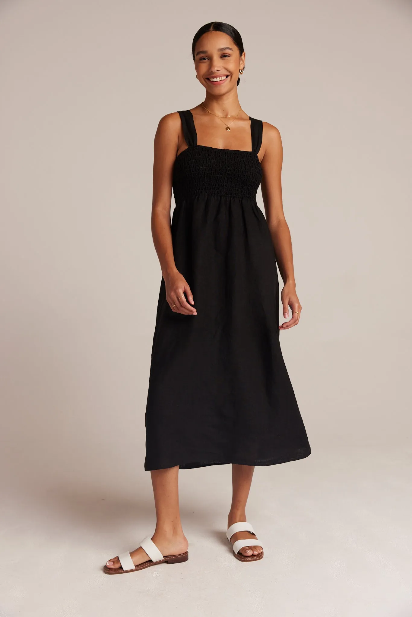 Smocked Linen Midi Dress - Black sold by Bella Dahl product image thumbnail 2