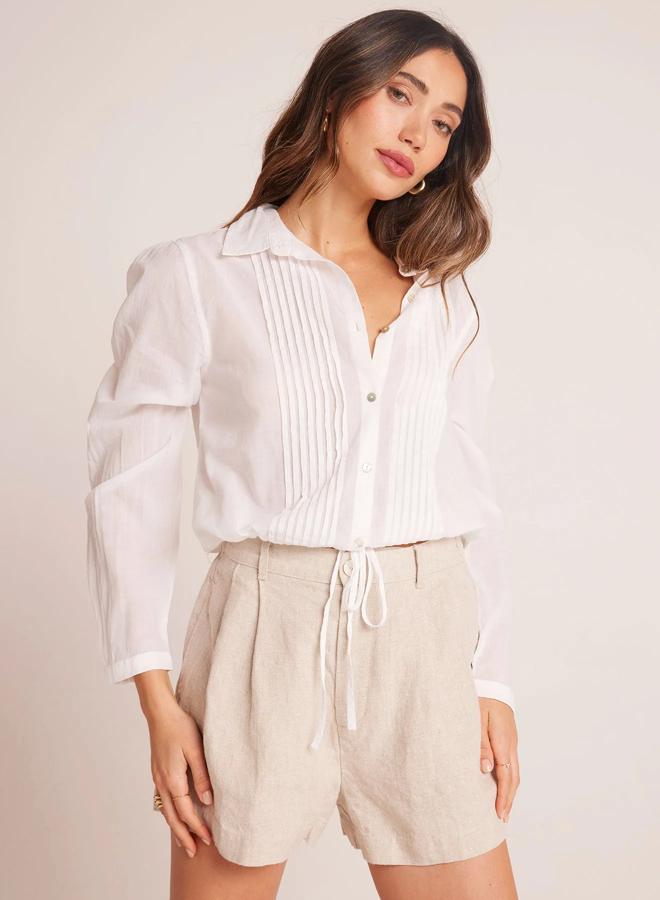Pintuck Crop Button Down - White sold by Bella Dahl