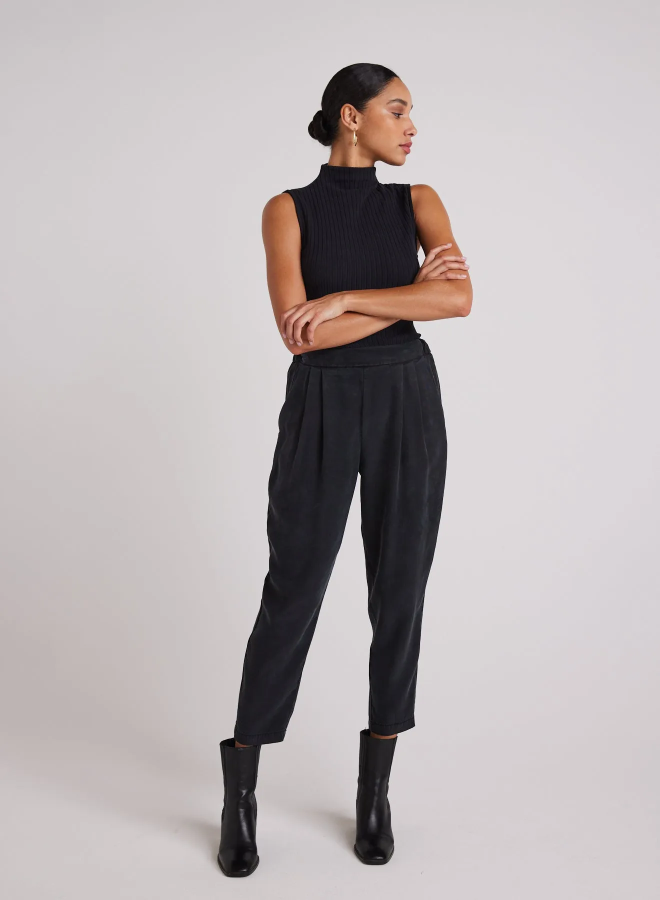 Nico Clean Waist Slouchy Trouser - Black sold by Bella Dahl