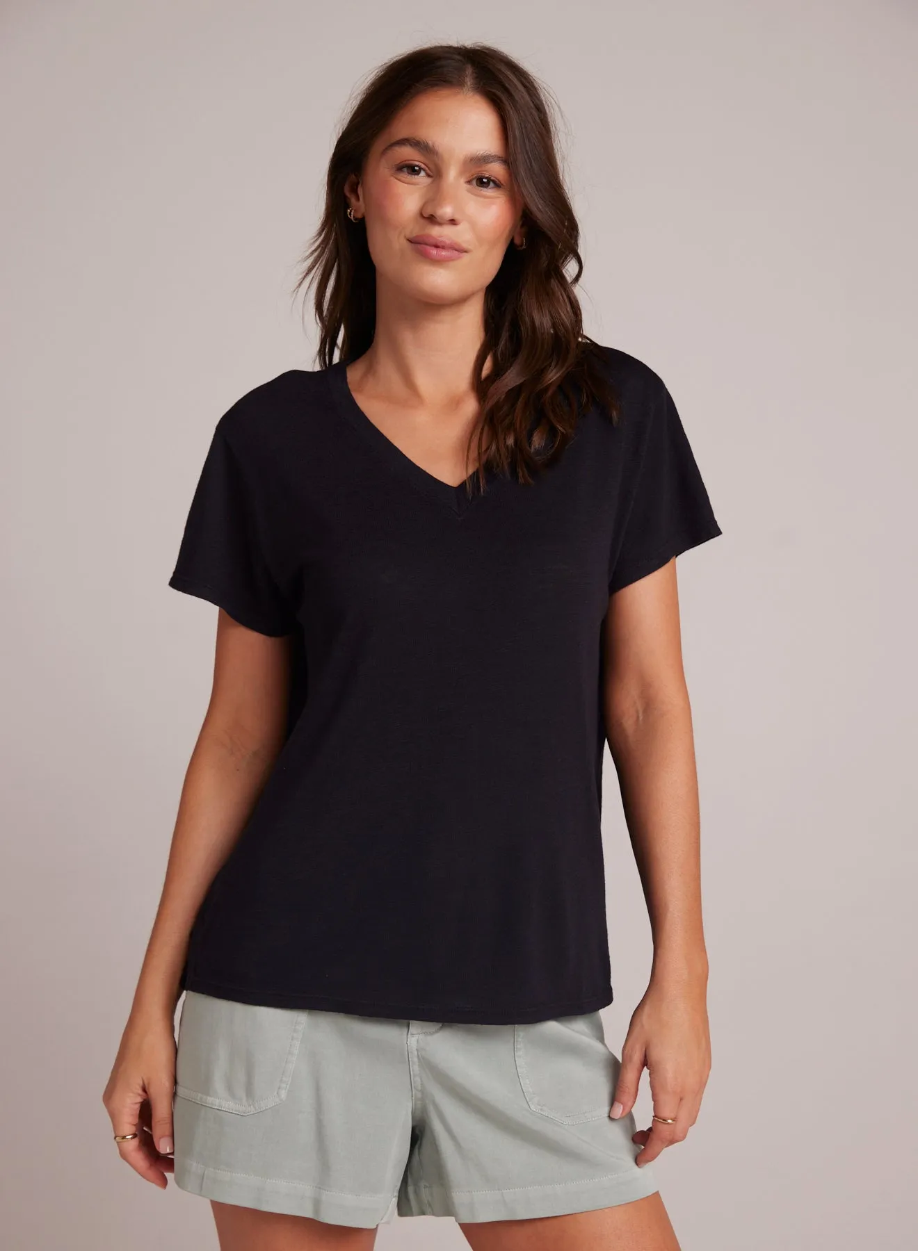 Side Slit V-Neck Tee - Black sold by Bella Dahl