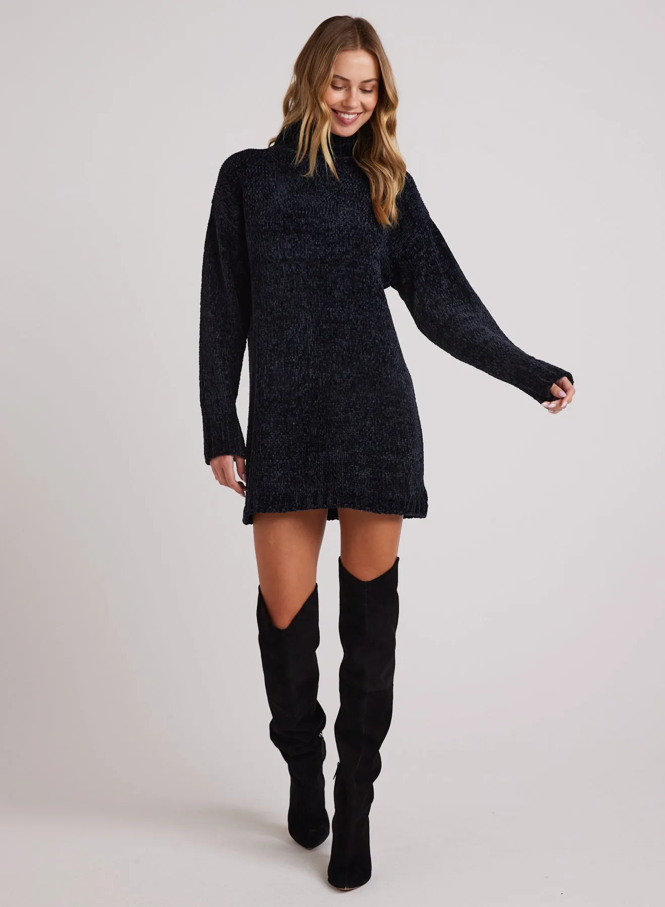 Turtle Neck Chenille Sweater Dress- Black sold by Bella Dahl