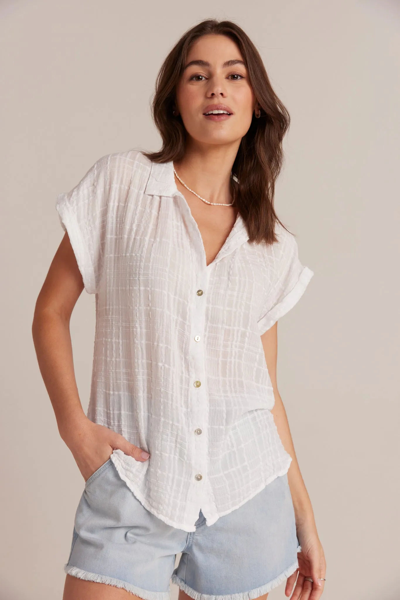 Cap Sleeve Button Down - White sold by Bella Dahl