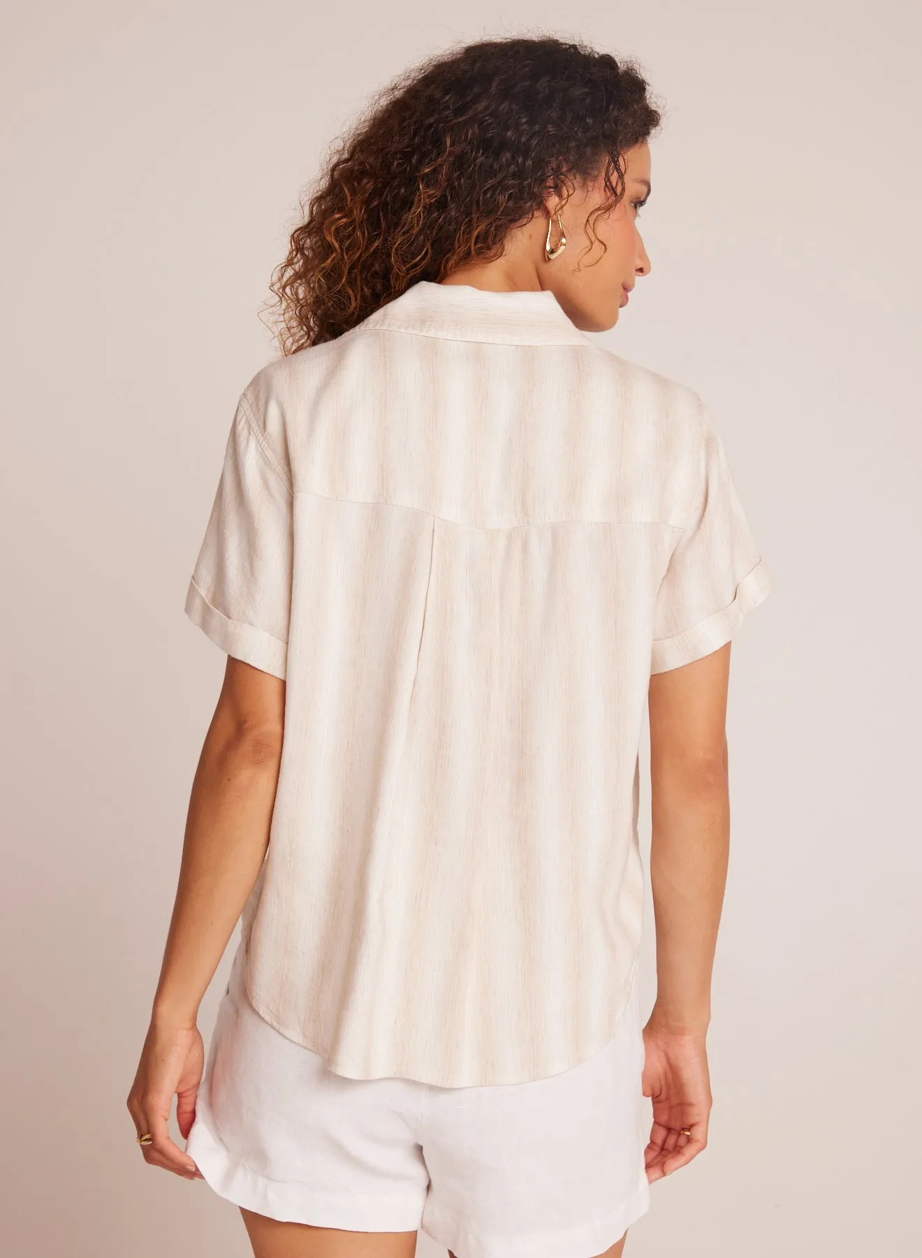 Cuffed Short Sleeve Shirt - Playa Sand Stripe sold by Bella Dahl product image thumbnail 2