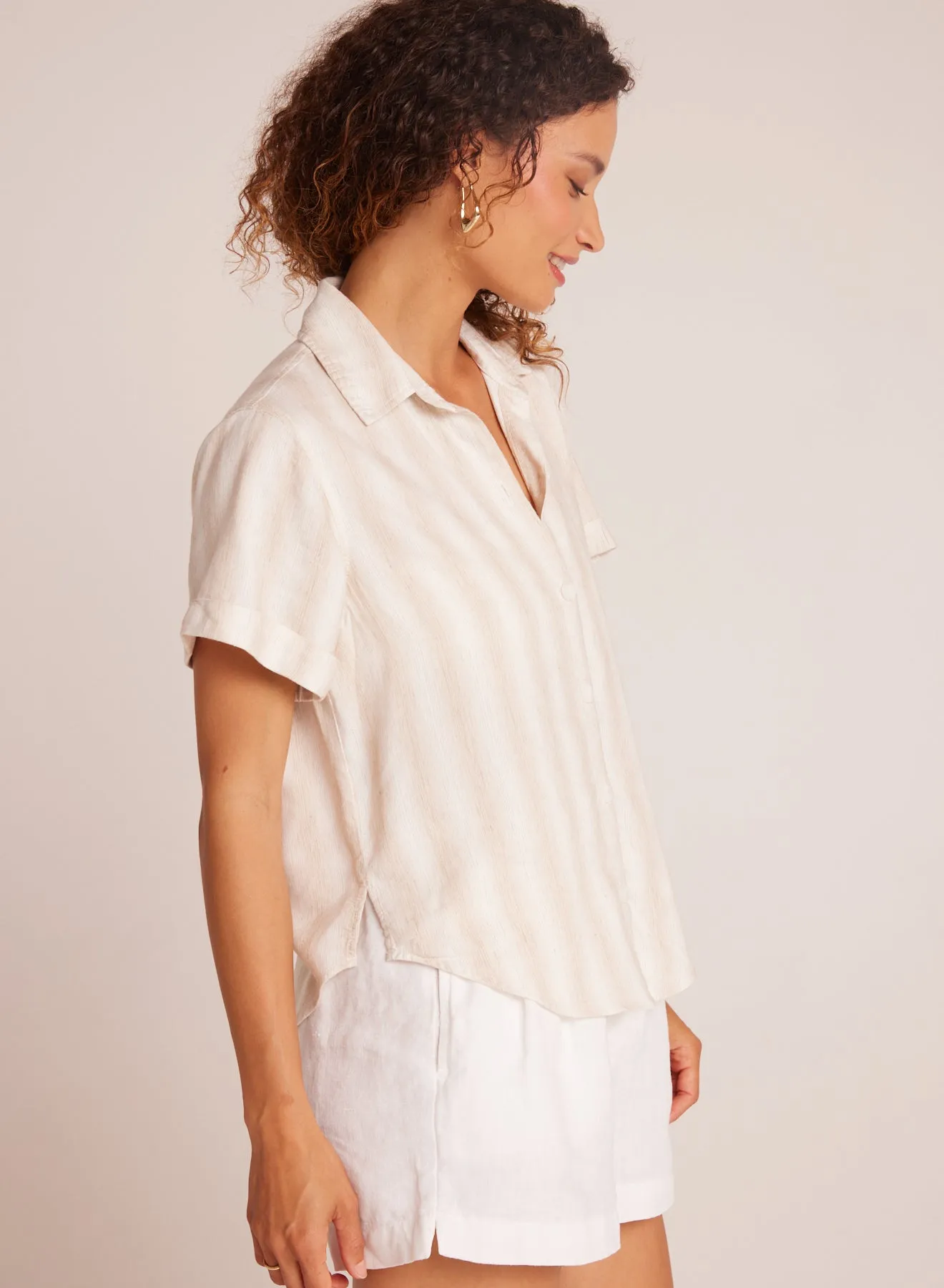 Cuffed Short Sleeve Shirt - Playa Sand Stripe sold by Bella Dahl product image thumbnail 3