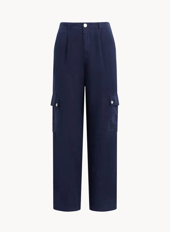 Pleated Linen Cargo Trousers- Brazilian Navy sold by Bella Dahl