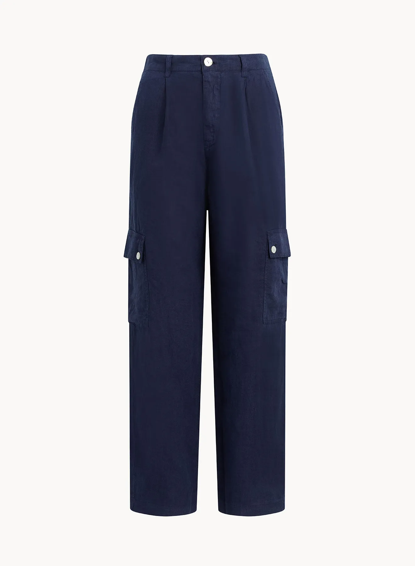 Pleated Linen Cargo Trousers- Brazilian Navy sold by Bella Dahl