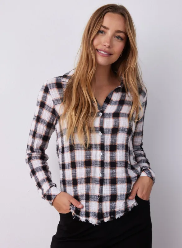 Frayed Hem Button Down - Black & White Check sold by Bella Dahl