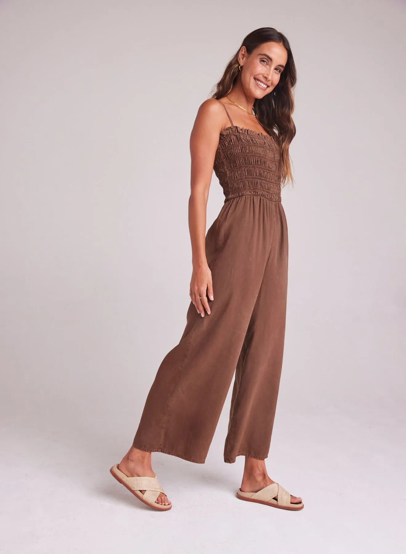 Wide Leg Smocked Ruffle Jumpsuit - Botanical Brown sold by Bella Dahl product image thumbnail 3
