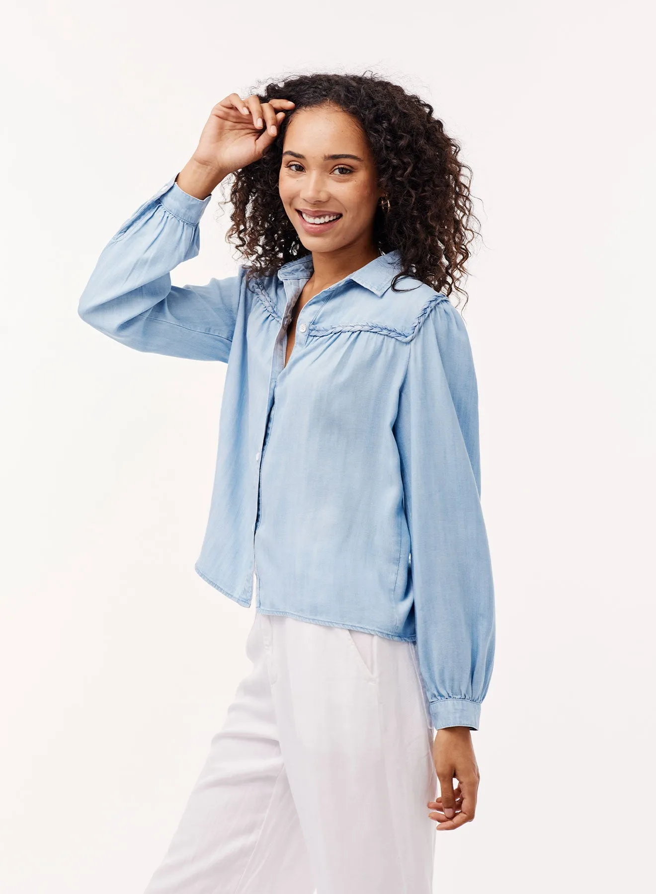 Braided Denim Button Down - Light Indigo Wash sold by Bella Dahl product image thumbnail 4