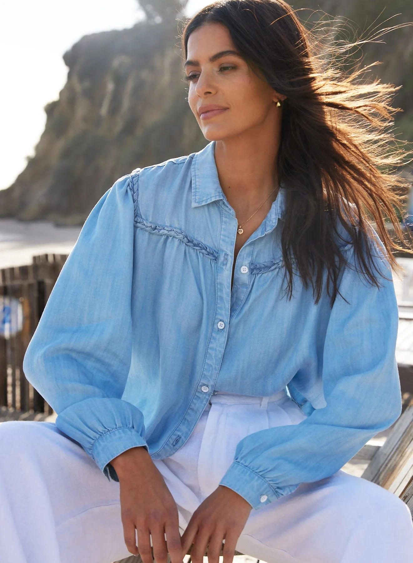 Braided Denim Button Down - Light Indigo Wash sold by Bella Dahl