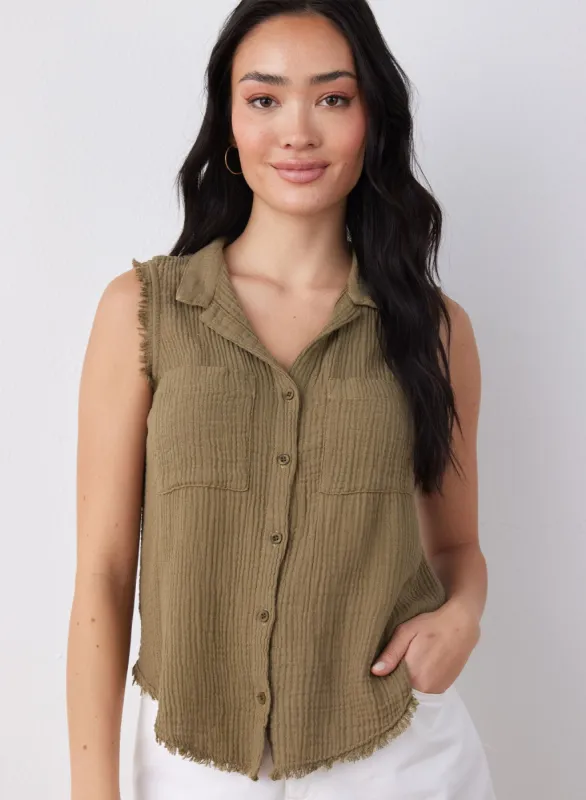 Two Pocket Capri Button Down - Dark Jungle sold by Bella Dahl