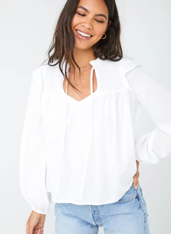 Smocked Ruffle Pullover - White sold by Bella Dahl