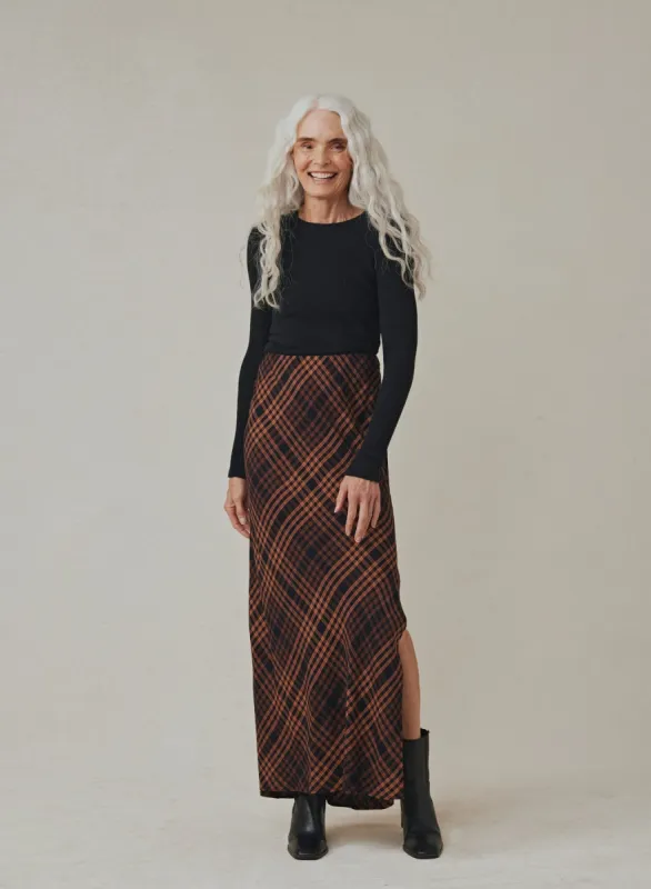 Side Slit Bias Maxi Skirt - Autumn Ember Plaid sold by Bella Dahl