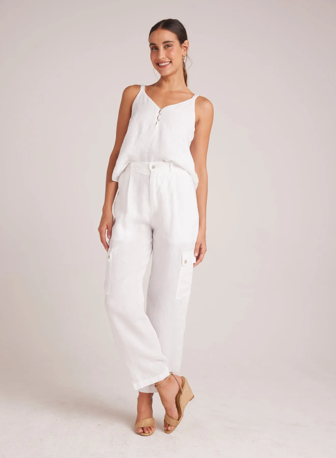 Pleated Linen Cargo Trousers - White sold by Bella Dahl