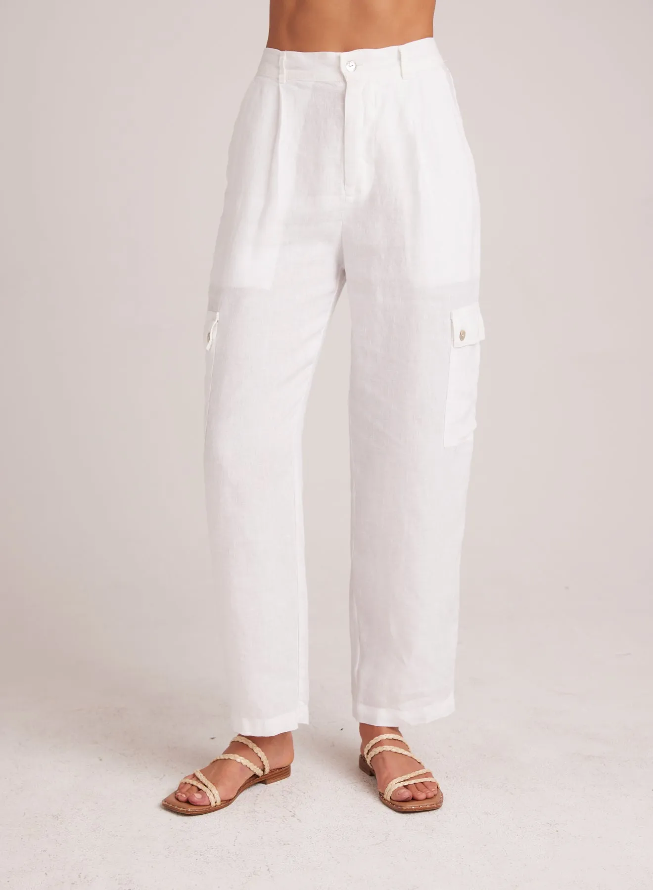 Pleated Linen Cargo Trousers - White sold by Bella Dahl product image thumbnail 2