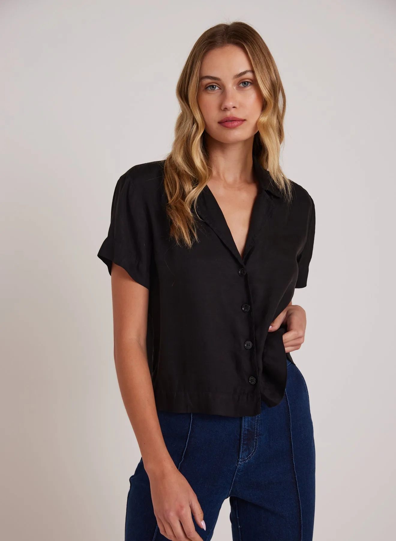 Short Sleeve Flowy Button Down - Black sold by Bella Dahl