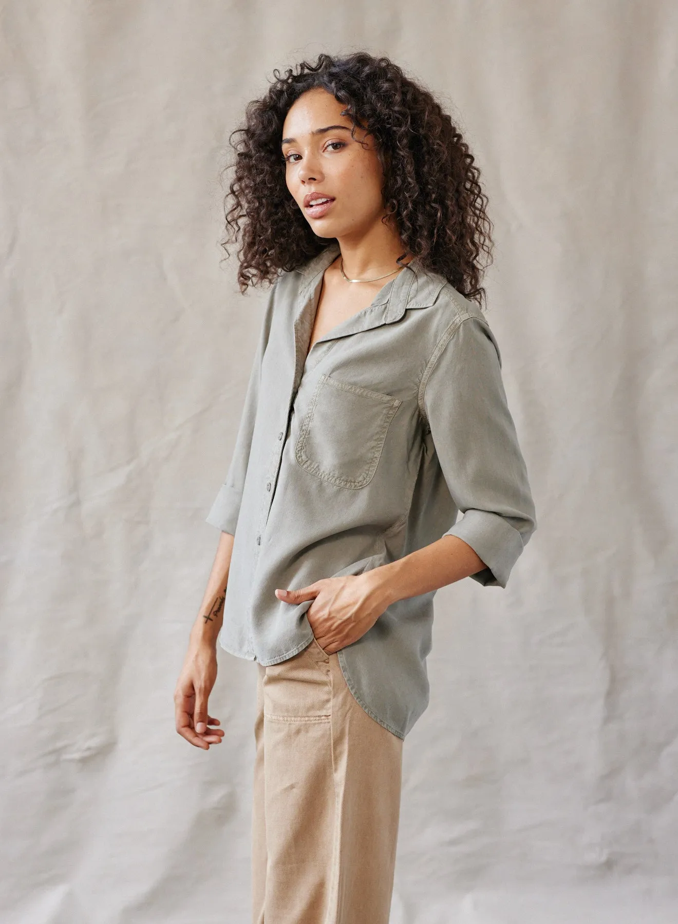 Shirt Tail Button Down - Soft Army sold by Bella Dahl product image thumbnail 3