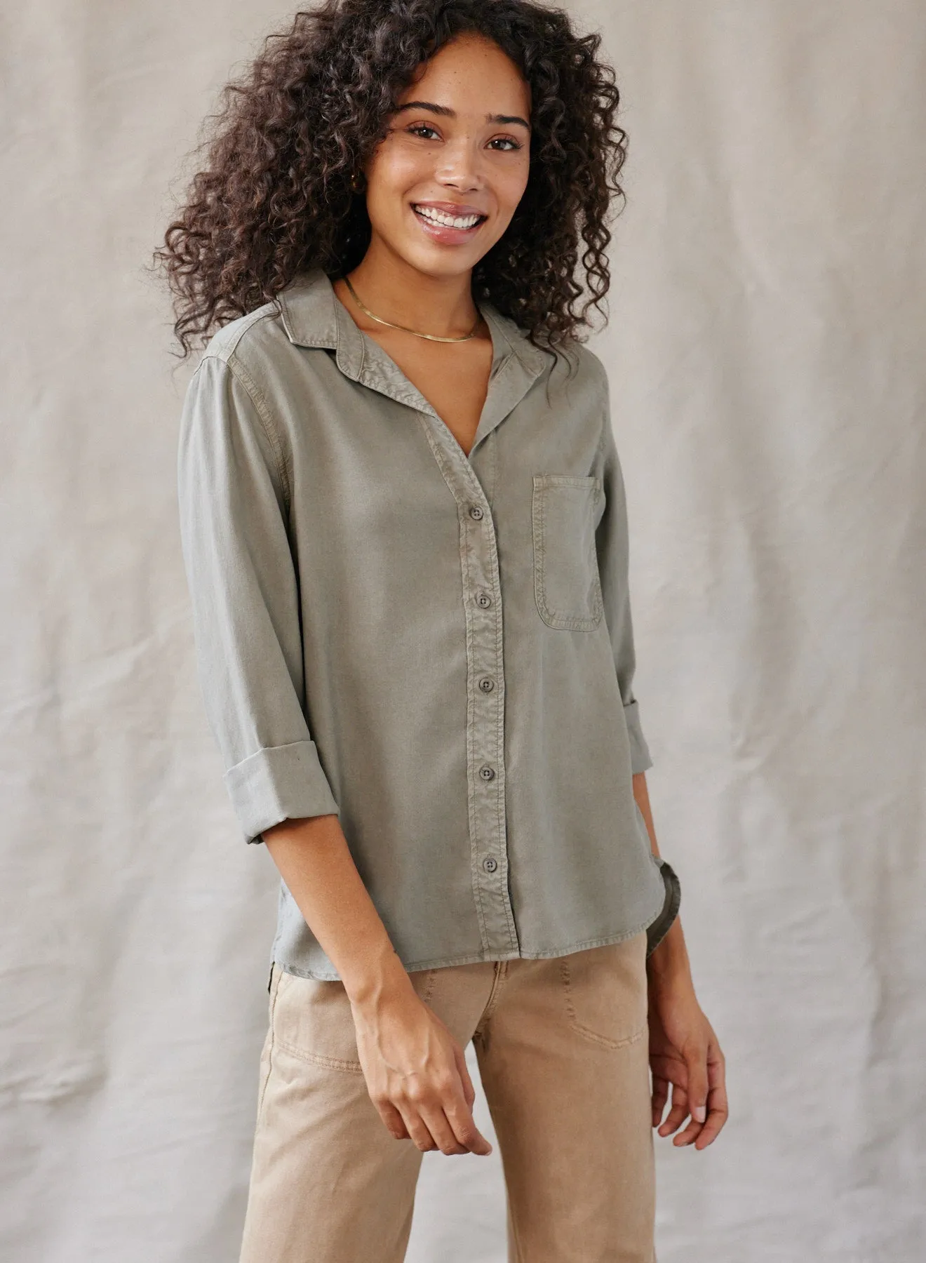 Shirt Tail Button Down - Soft Army sold by Bella Dahl