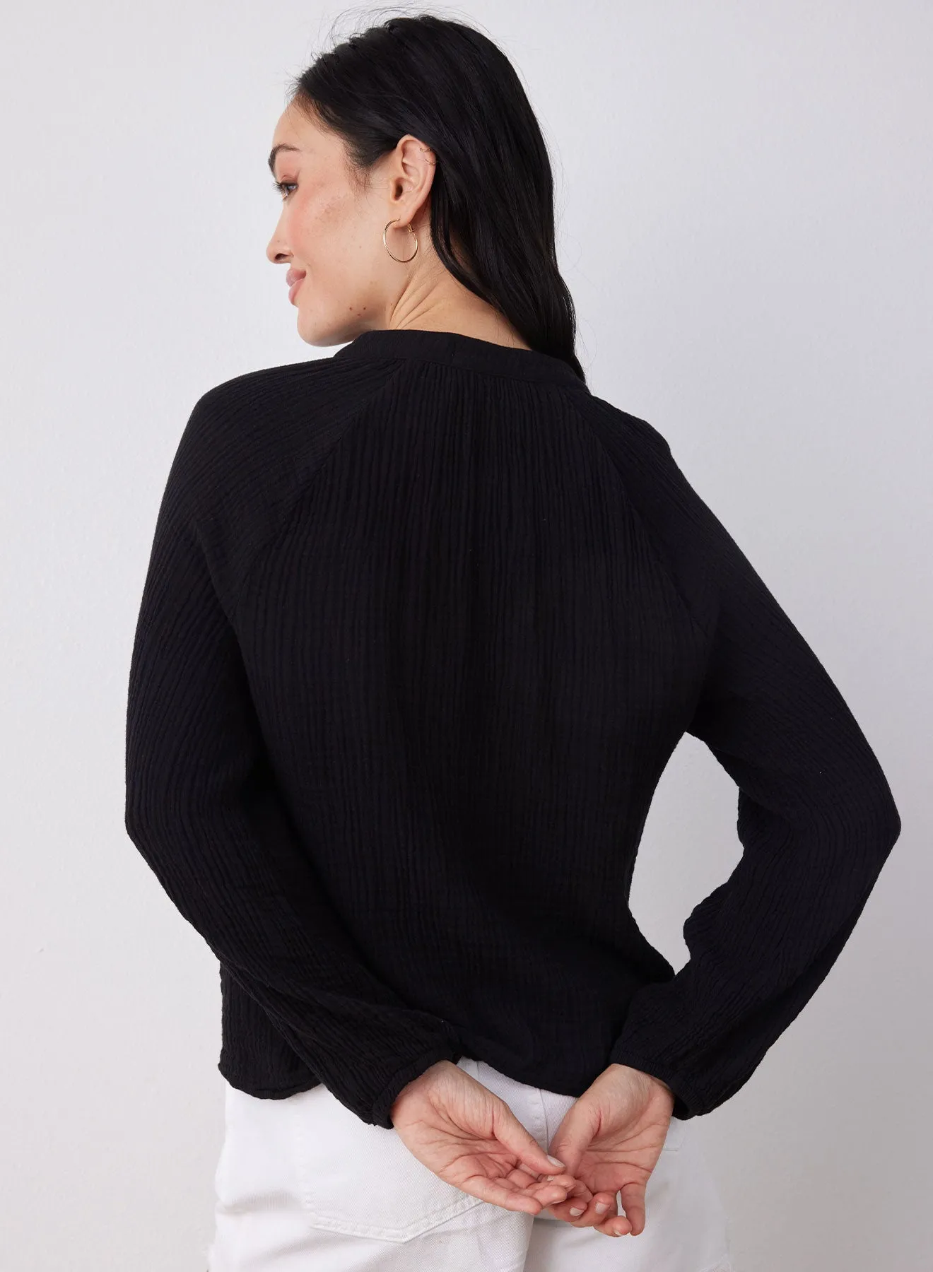 Long Sleeve Shirred Raglan Shirt - Black sold by Bella Dahl product image thumbnail 2