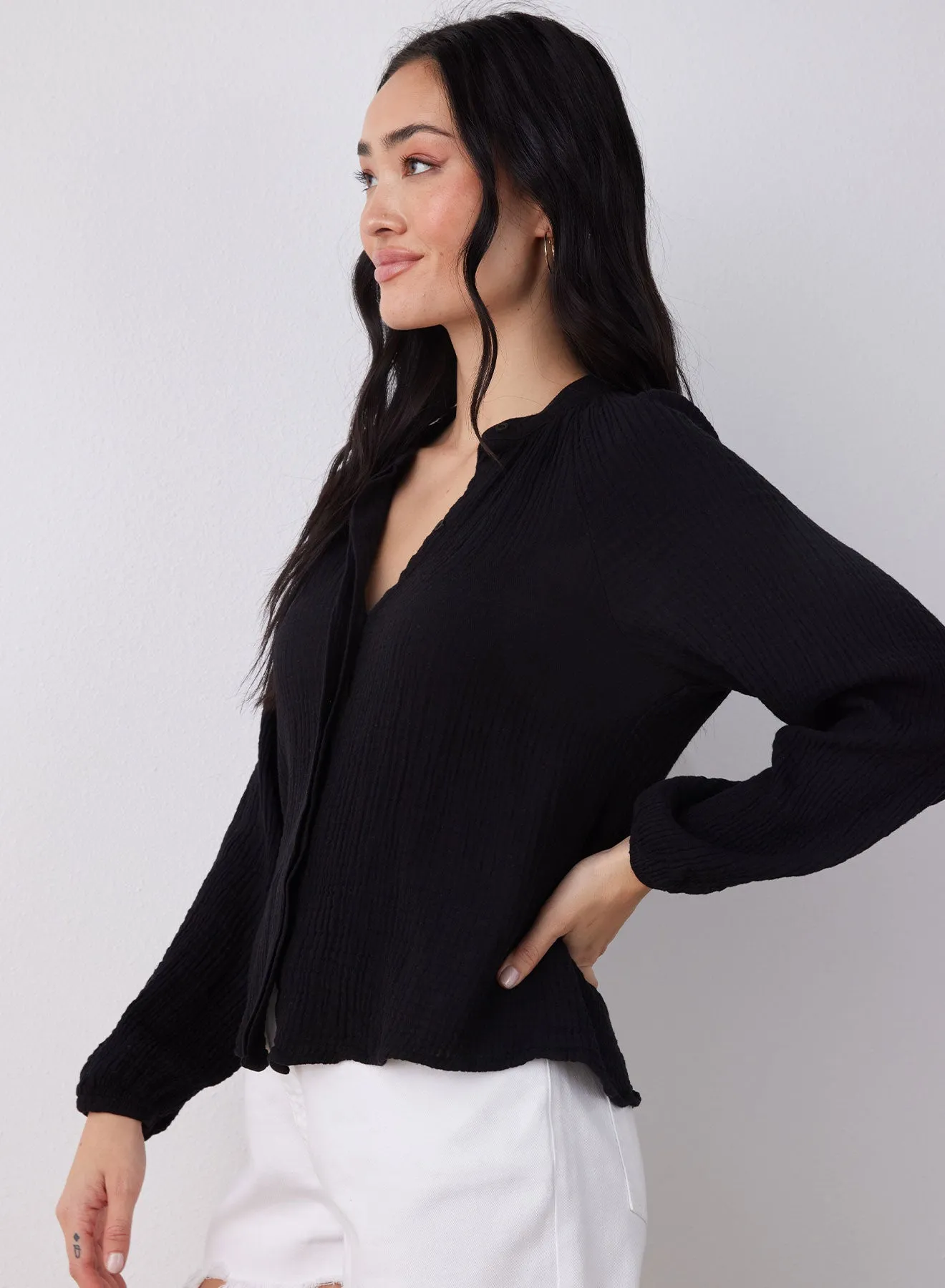 Long Sleeve Shirred Raglan Shirt - Black sold by Bella Dahl product image thumbnail 3
