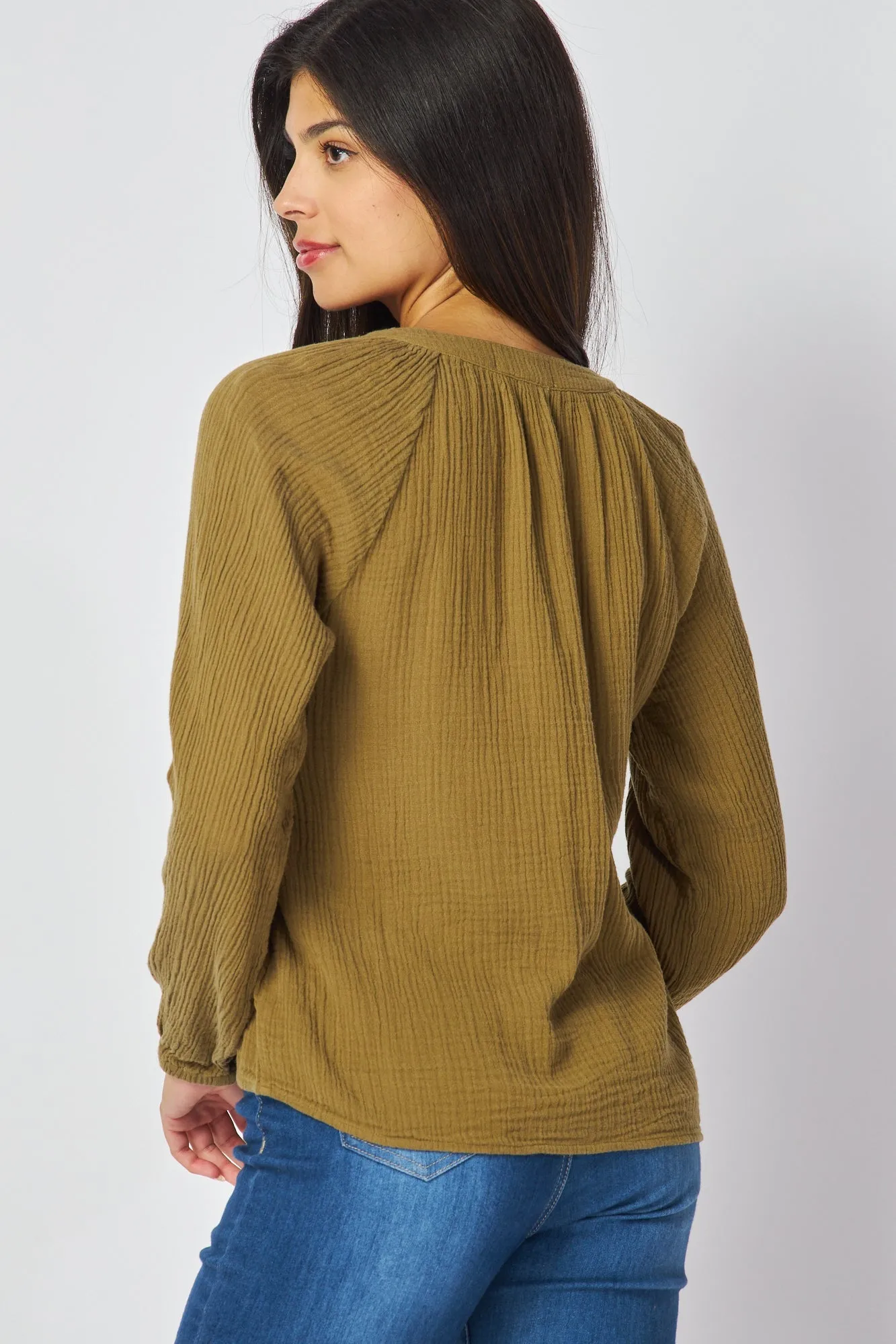 Long Sleeve Shirred Raglan Shirt - Dark Jungle sold by Bella Dahl product image thumbnail 2