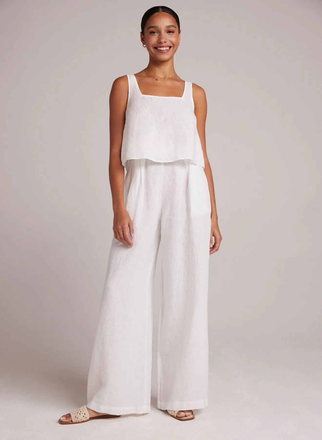 High Waisted Linen Pleated Pant- White sold by Bella Dahl