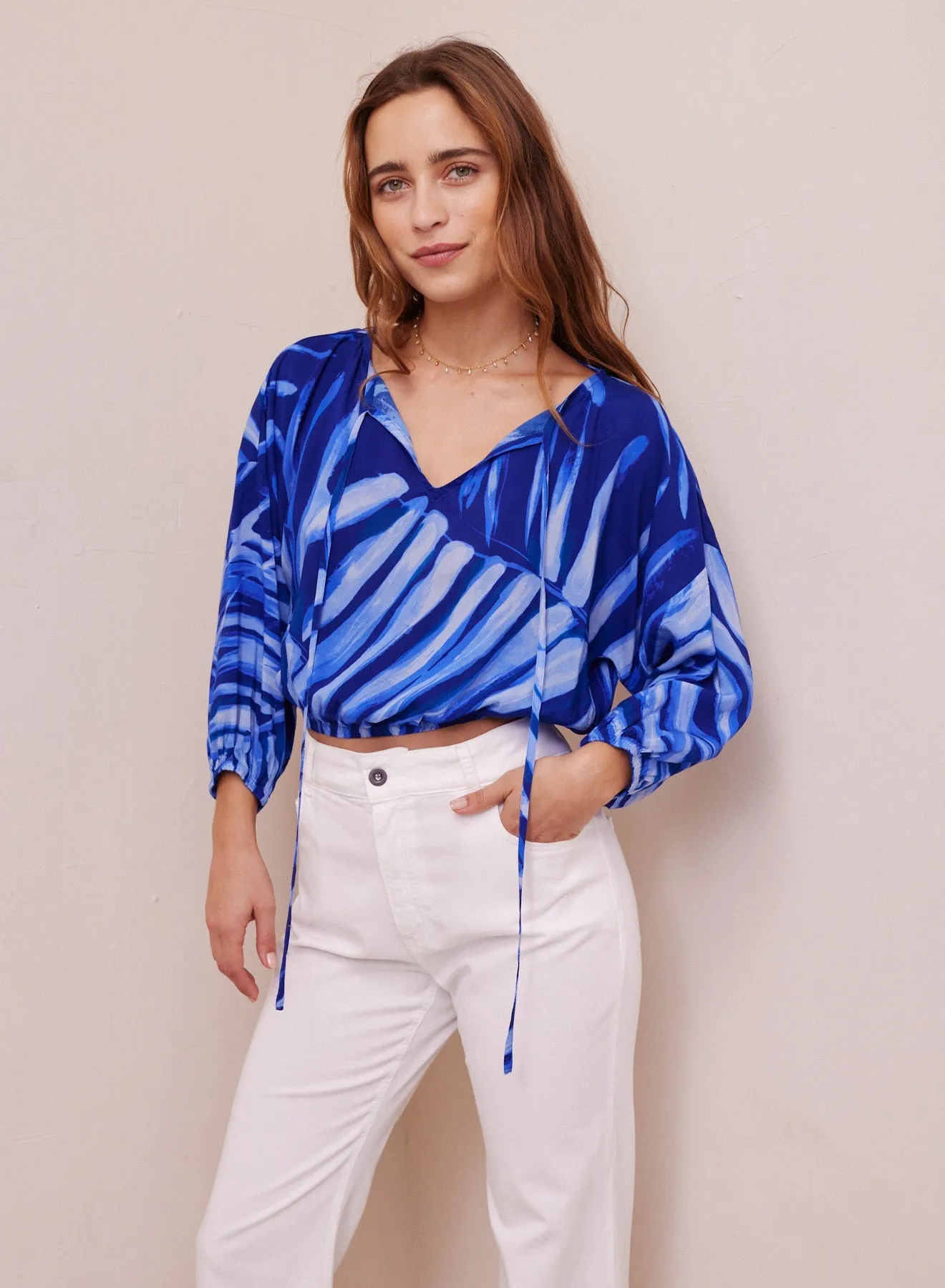 Tie Up Pullover Top - Bayside Palm Print sold by Bella Dahl