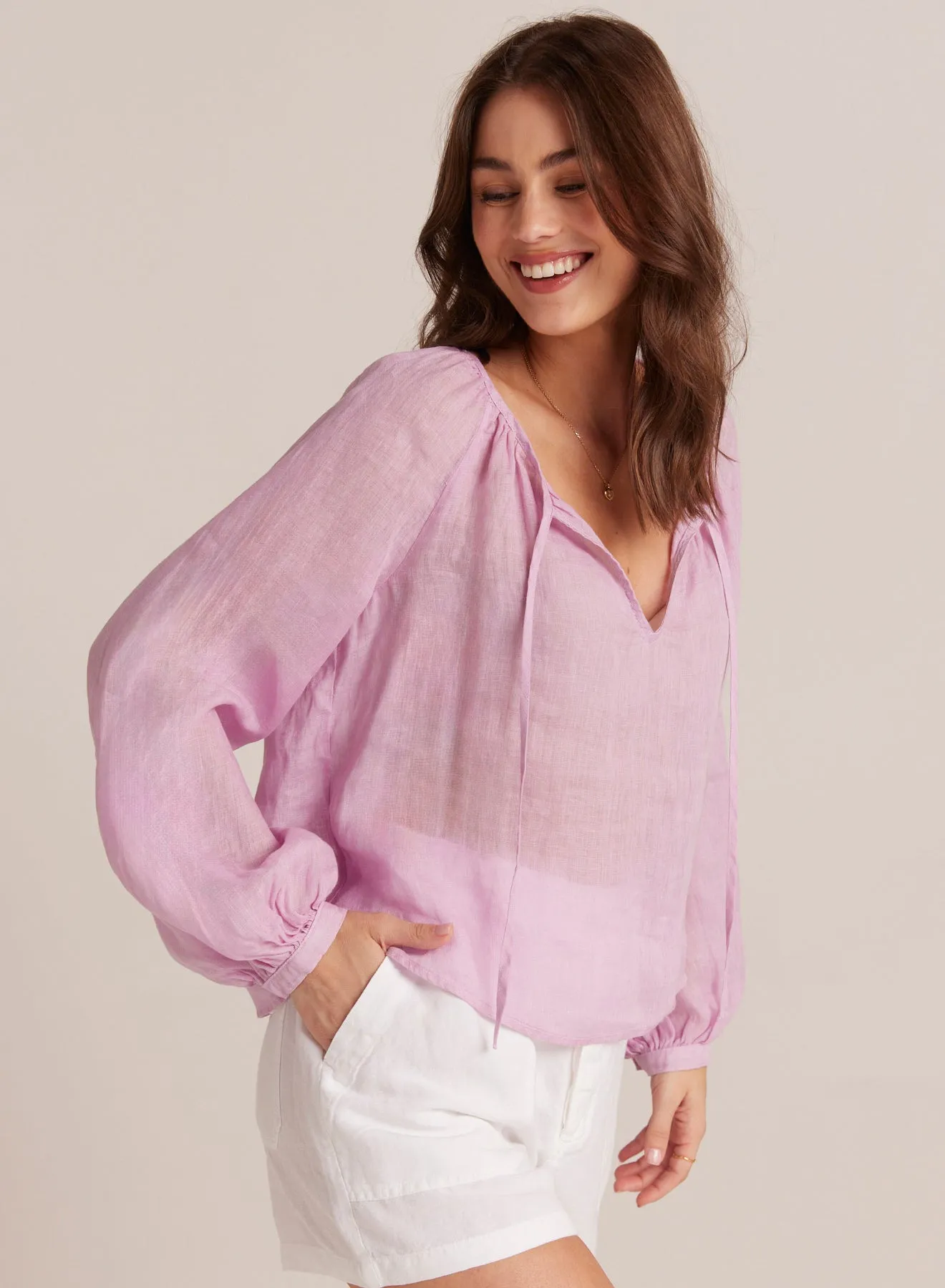 Shirred Linen Raglan Blouse - Light Orchid sold by Bella Dahl product image thumbnail 4