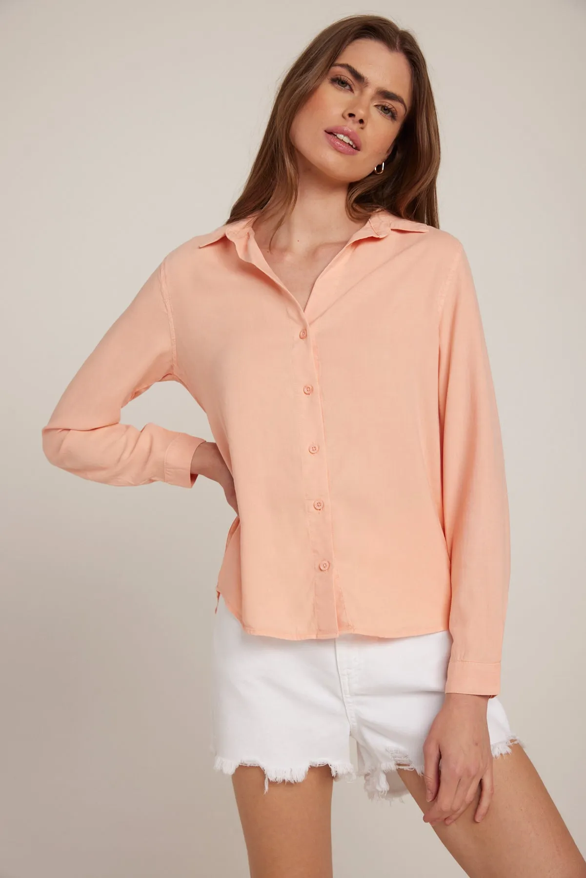 Long Sleeve Classic Button Down - Sunset Coral sold by Bella Dahl