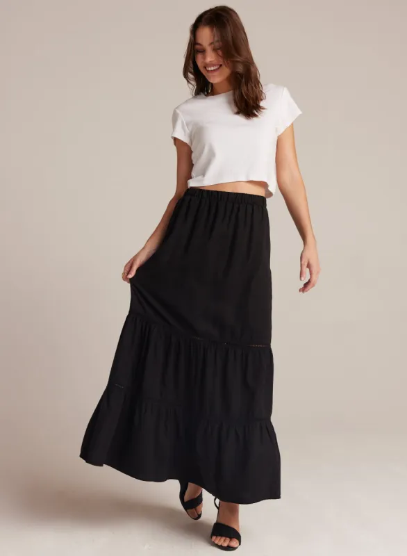 Ladder Trim Tiered Maxi Skirt - Black sold by Bella Dahl