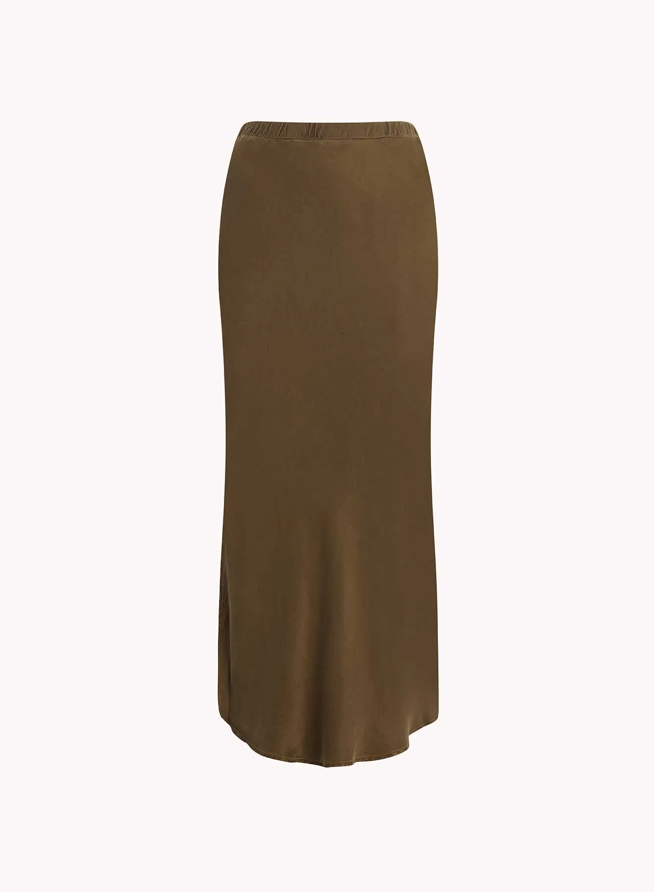 Asymmetric Side Slit Bias Skirt - Autumn Olive sold by Bella Dahl