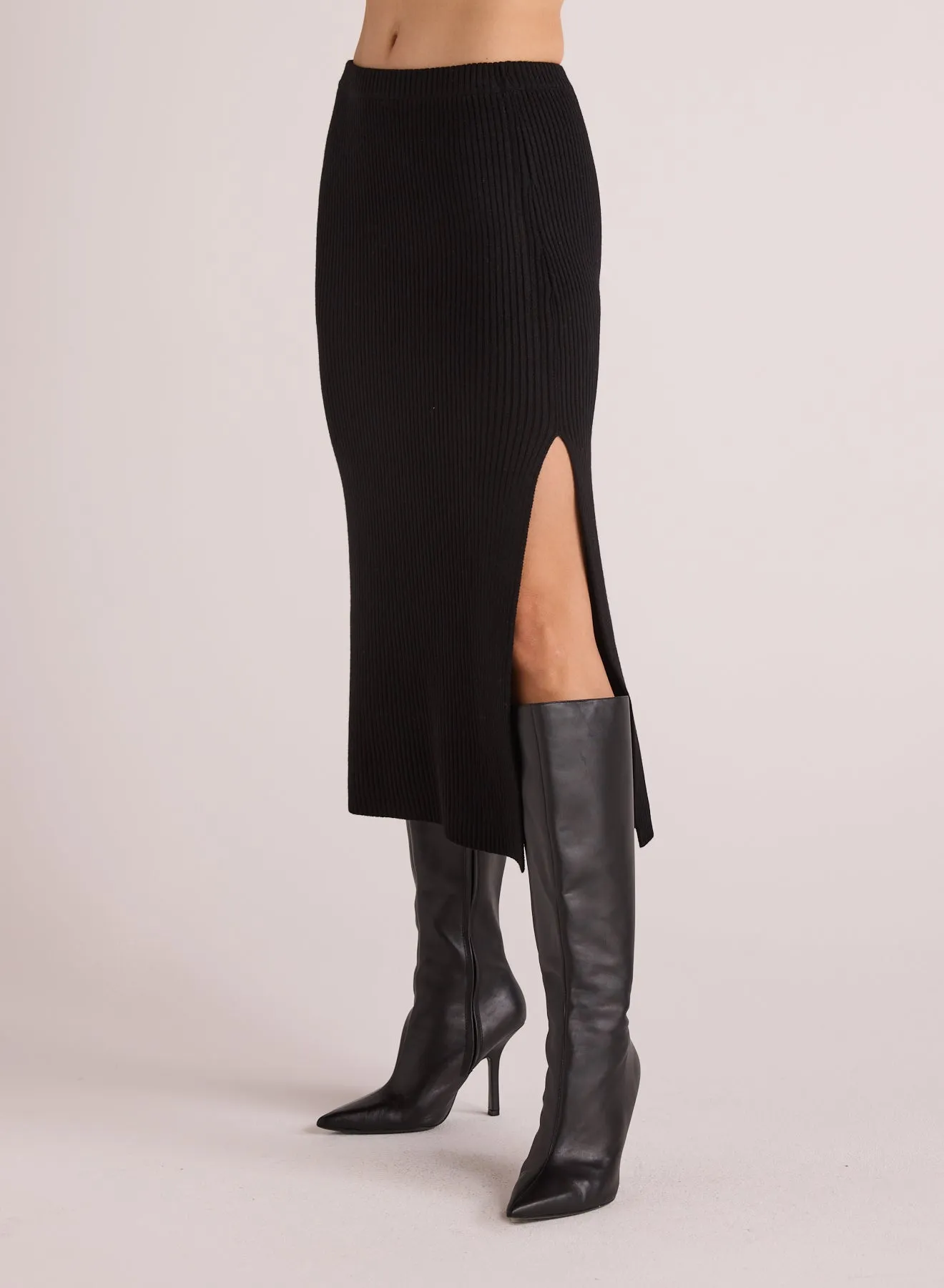 Ribbed Knit Skirt with Side Slit - Black sold by Bella Dahl product image thumbnail 4