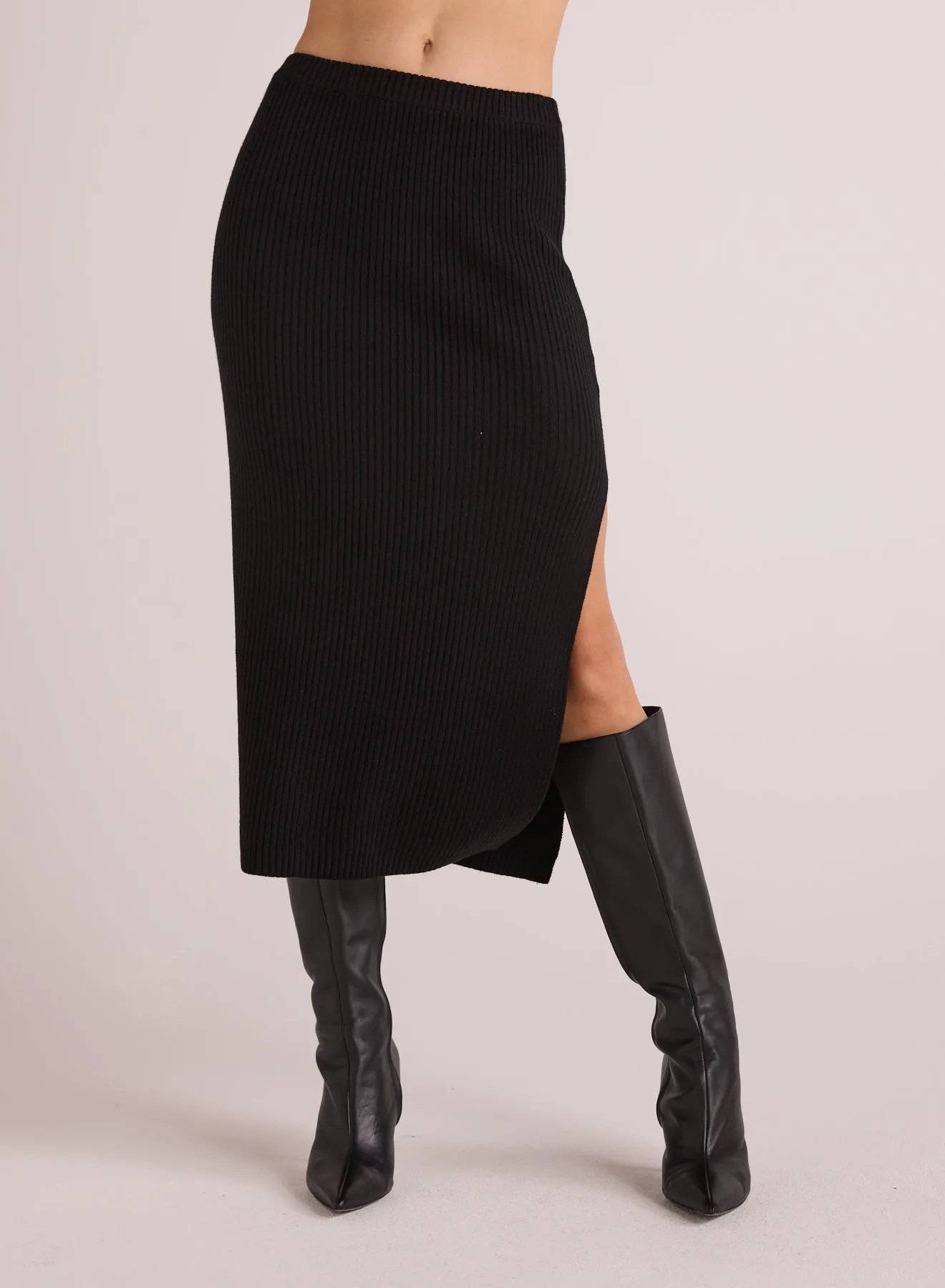 Ribbed Knit Skirt with Side Slit - Black sold by Bella Dahl product image thumbnail 2