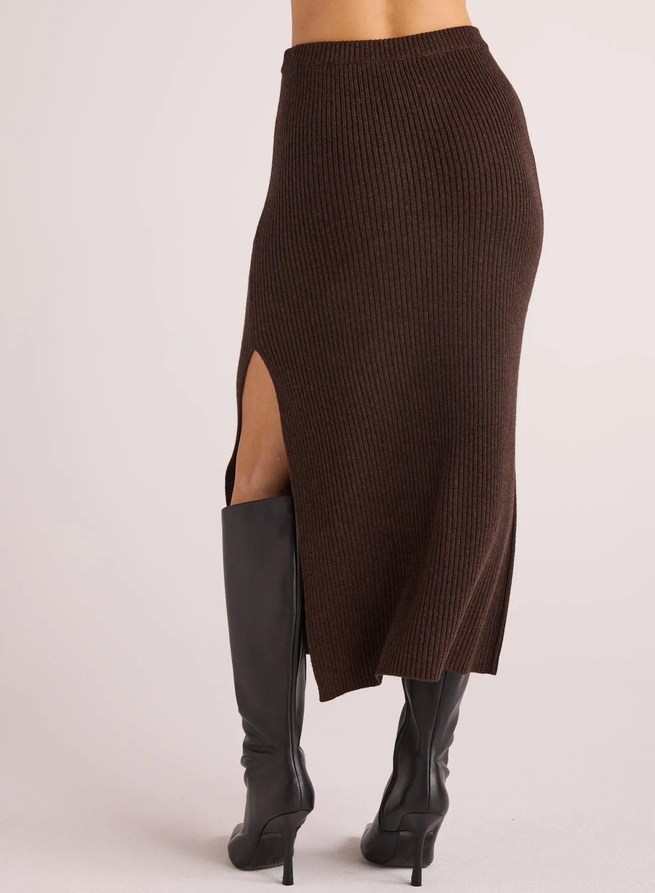 Ribbed Knit Skirt with Side Slit - Heather Brown sold by Bella Dahl product image thumbnail 3