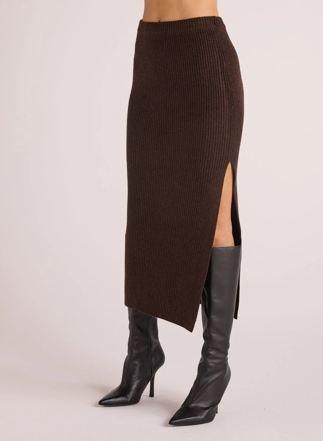 Ribbed Knit Skirt with Side Slit - Heather Brown sold by Bella Dahl product image thumbnail 4