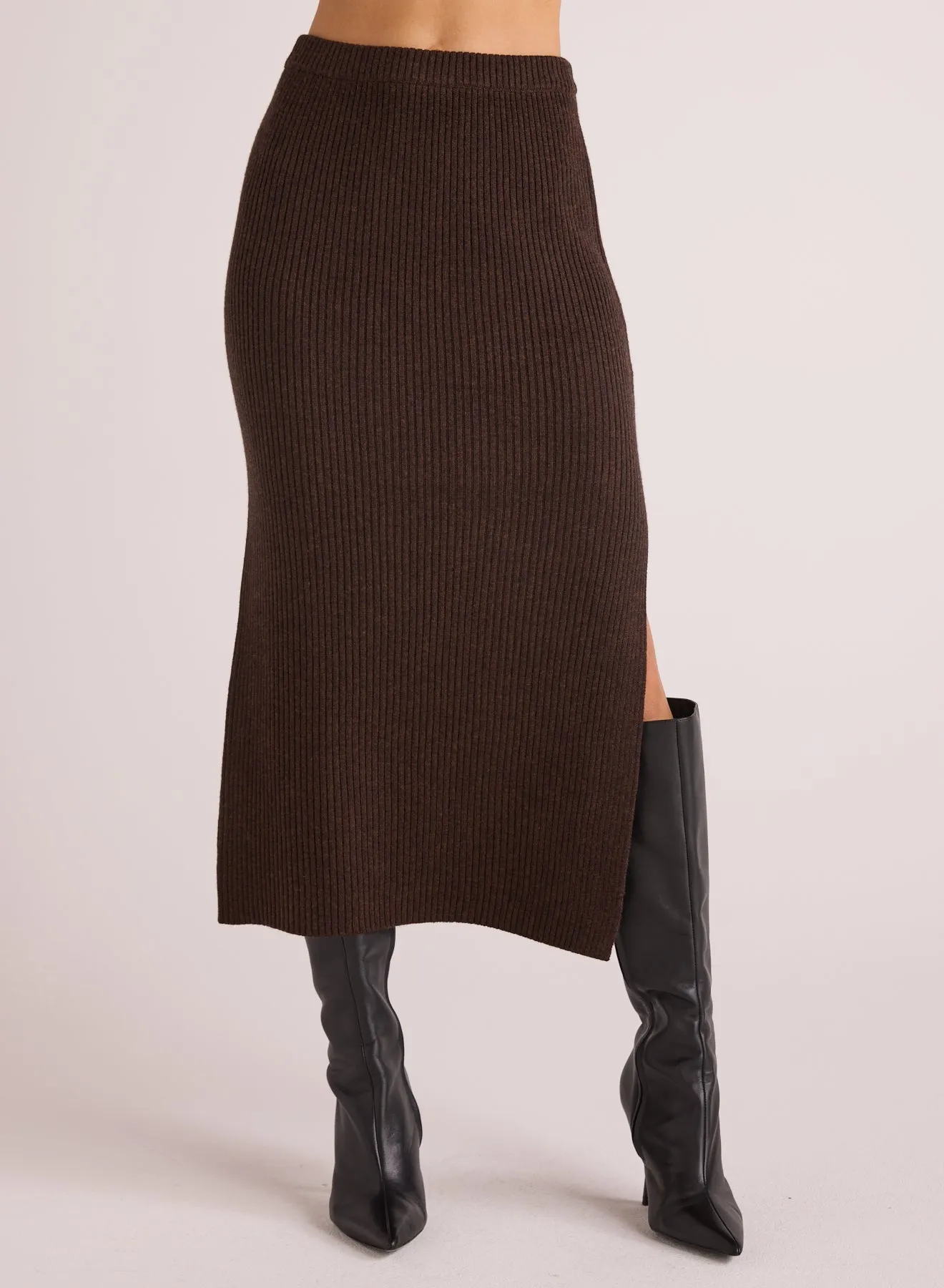 Ribbed Knit Skirt with Side Slit - Heather Brown sold by Bella Dahl product image thumbnail 2