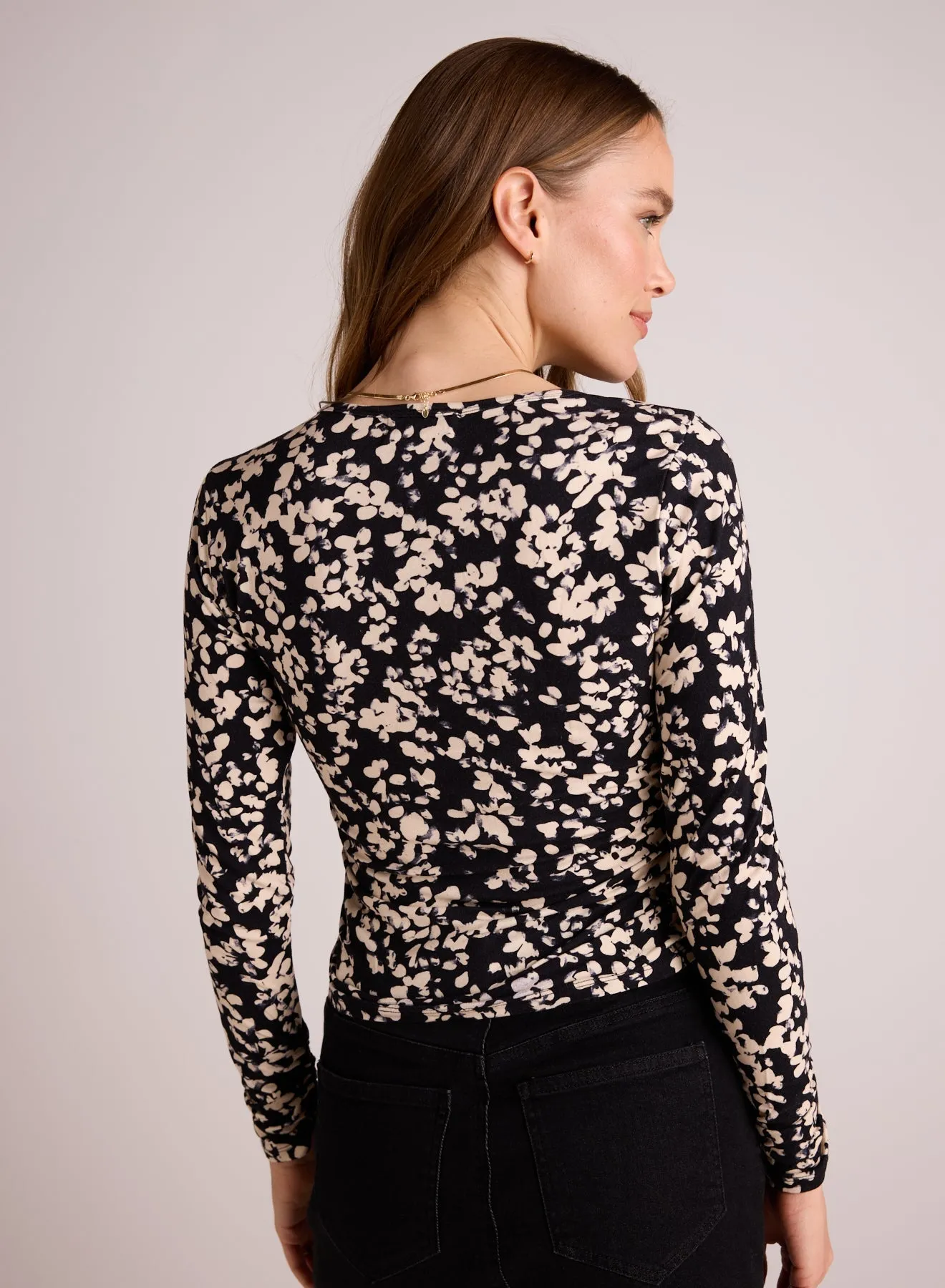 Scoop Neck Shirred Long Sleeve Knit Top - Ditsy Floral Print sold by Bella Dahl product image thumbnail 2