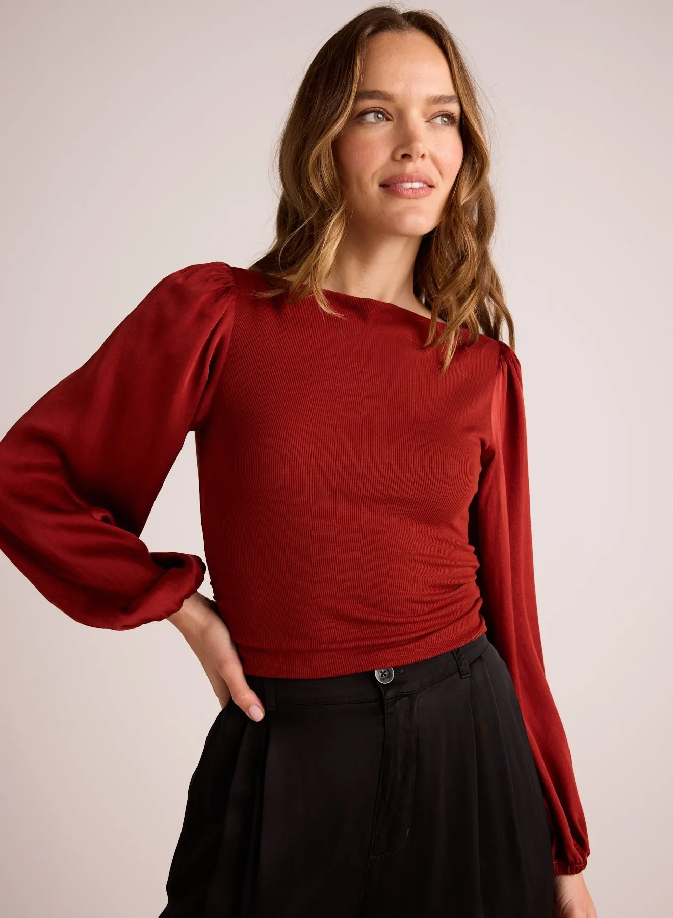 Ruched Waist Flowy Sleeve Top - Rustic Red sold by Bella Dahl