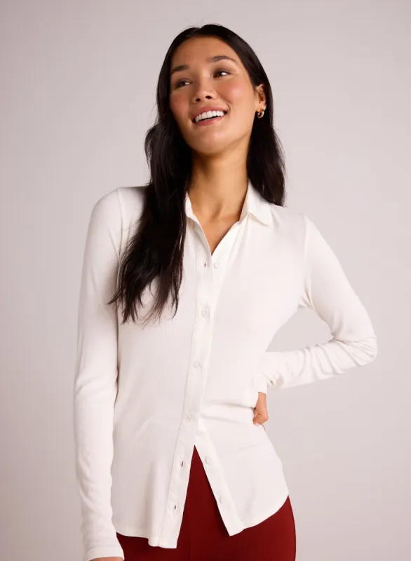 Long Sleeve Rib Mix Shirt - Winter White sold by Bella Dahl