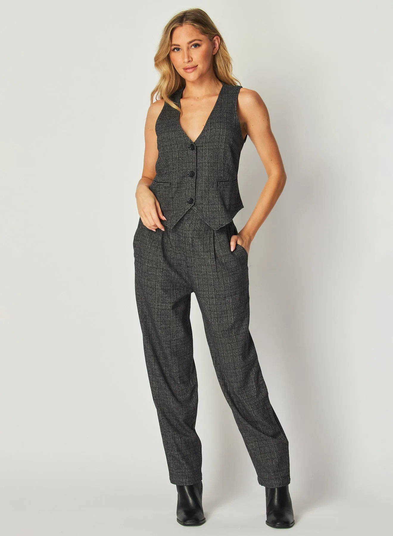 Relaxed Pleat Front Trouser - Glencheck Plaid sold by Bella Dahl