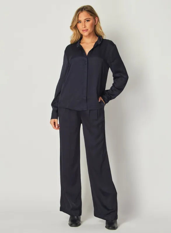 Pleated Wide Leg Trouser - Navy Eclipse sold by Bella Dahl
